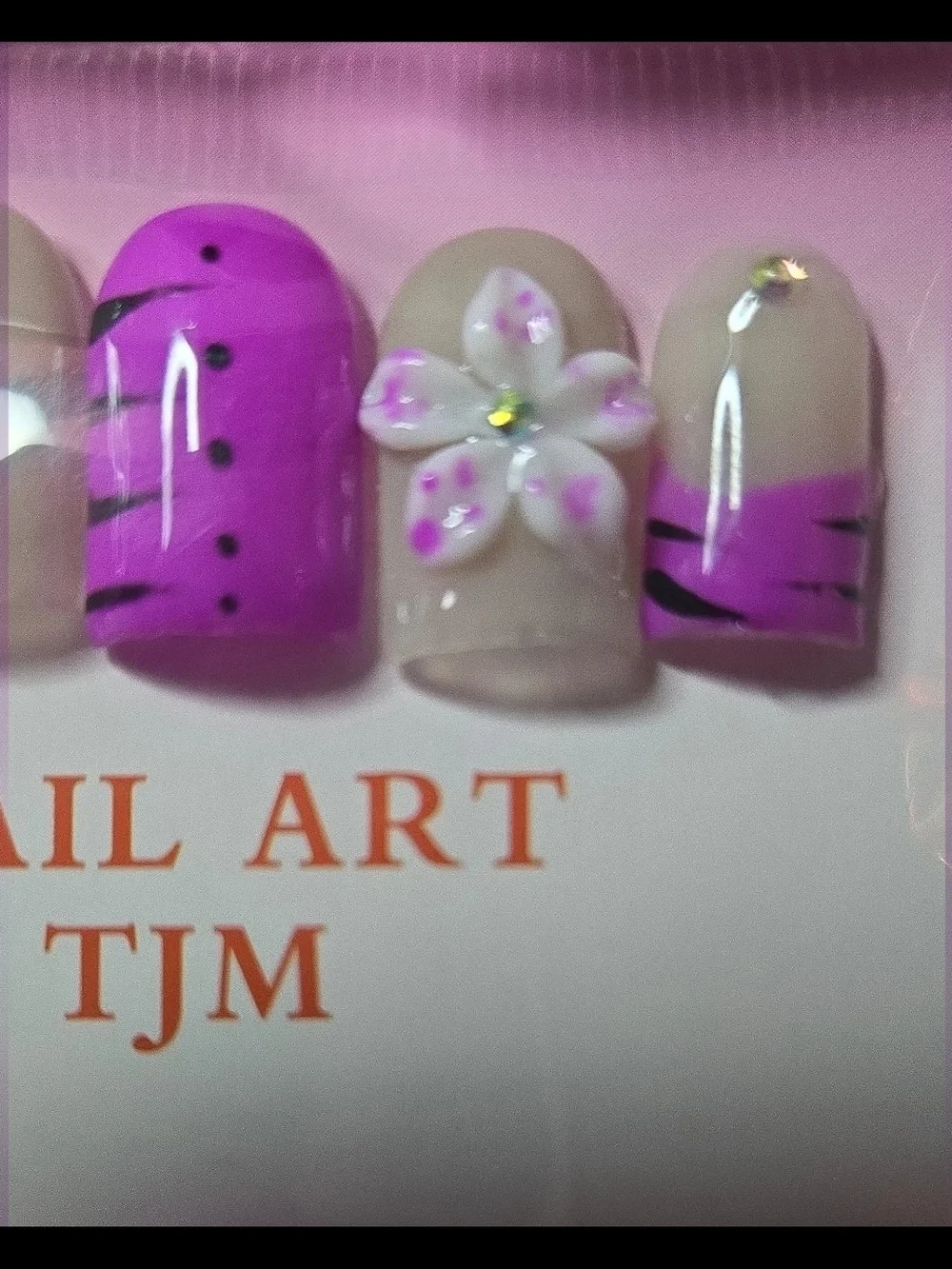 Nail Art TJM Press-On Nail Set 3D Flower Accents - Size LG NWT